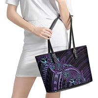 Teal Purple Polynesia Plumeria Tattoo Leather Tote Bag LT14 - Polynesian Pride