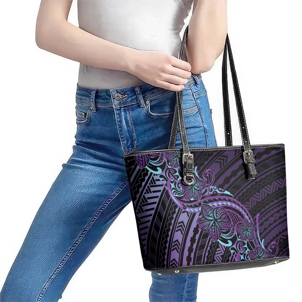 Teal Purple Polynesia Plumeria Tattoo Leather Tote Bag LT14 - Polynesian Pride