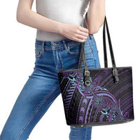 Teal Purple Polynesia Plumeria Tattoo Leather Tote Bag LT14 - Polynesian Pride