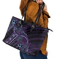 Teal Purple Polynesia Plumeria Tattoo Leather Tote Bag LT14 - Polynesian Pride