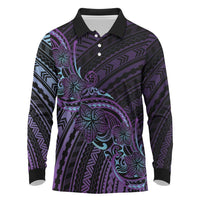 Teal Purple Polynesia Plumeria Tattoo Long Sleeve Polo Shirt LT14 Purple - Polynesian Pride