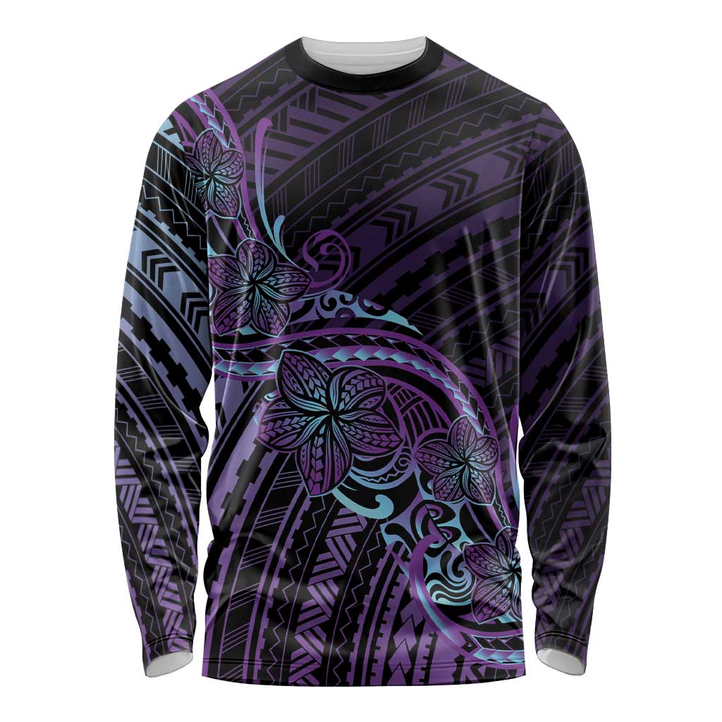 Teal Purple Polynesia Plumeria Tattoo Long Sleeve Shirt LT14 Unisex Purple - Polynesian Pride