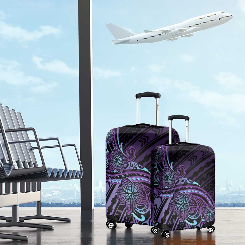 Teal Purple Polynesia Plumeria Tattoo Luggage Cover LT14 - Polynesian Pride