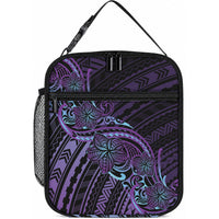 Teal Purple Polynesia Plumeria Tattoo Lunch Bag LT14 10.2 × 8.3 × 4.3 inch Purple - Polynesian Pride