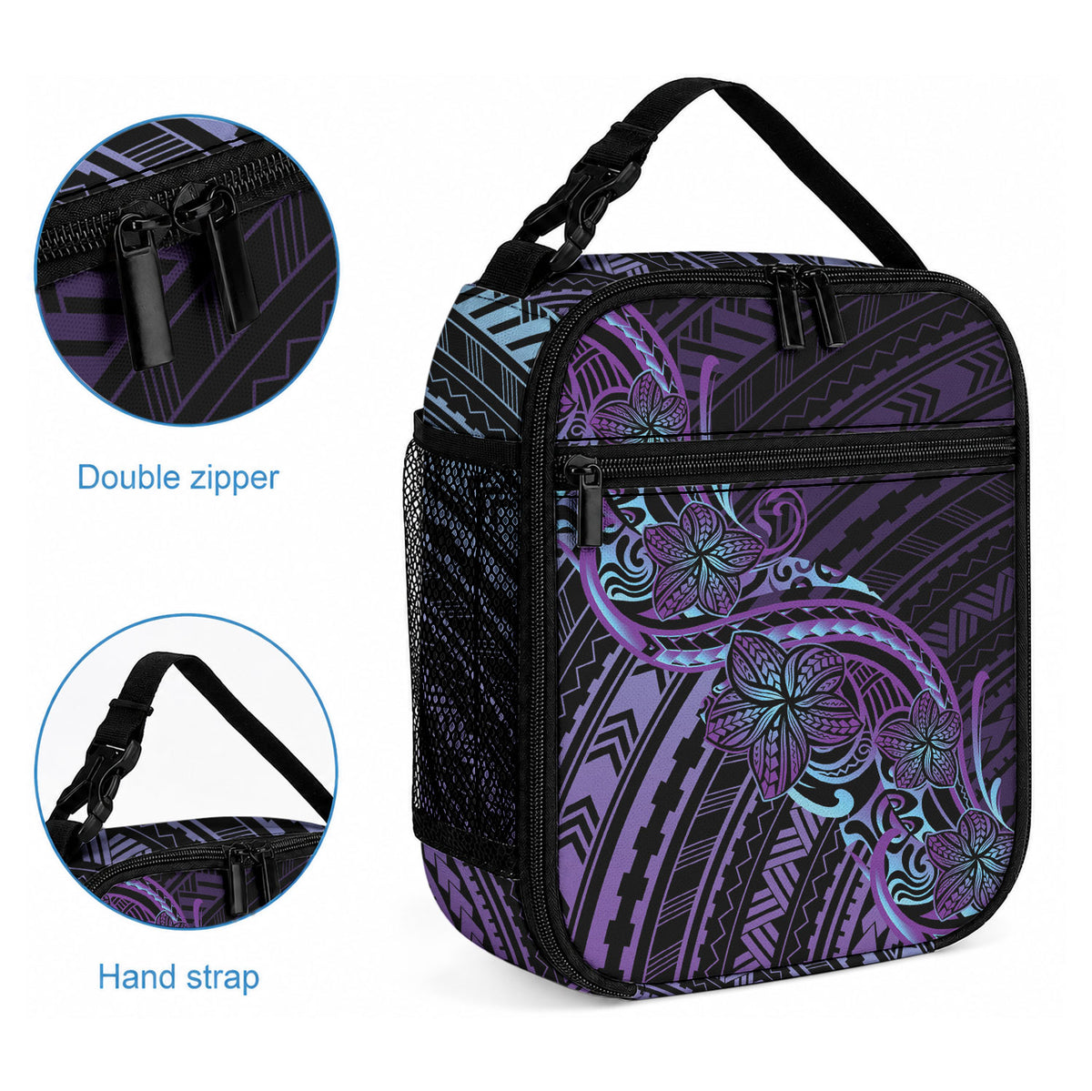 Teal Purple Polynesia Plumeria Tattoo Lunch Bag LT14 - Polynesian Pride