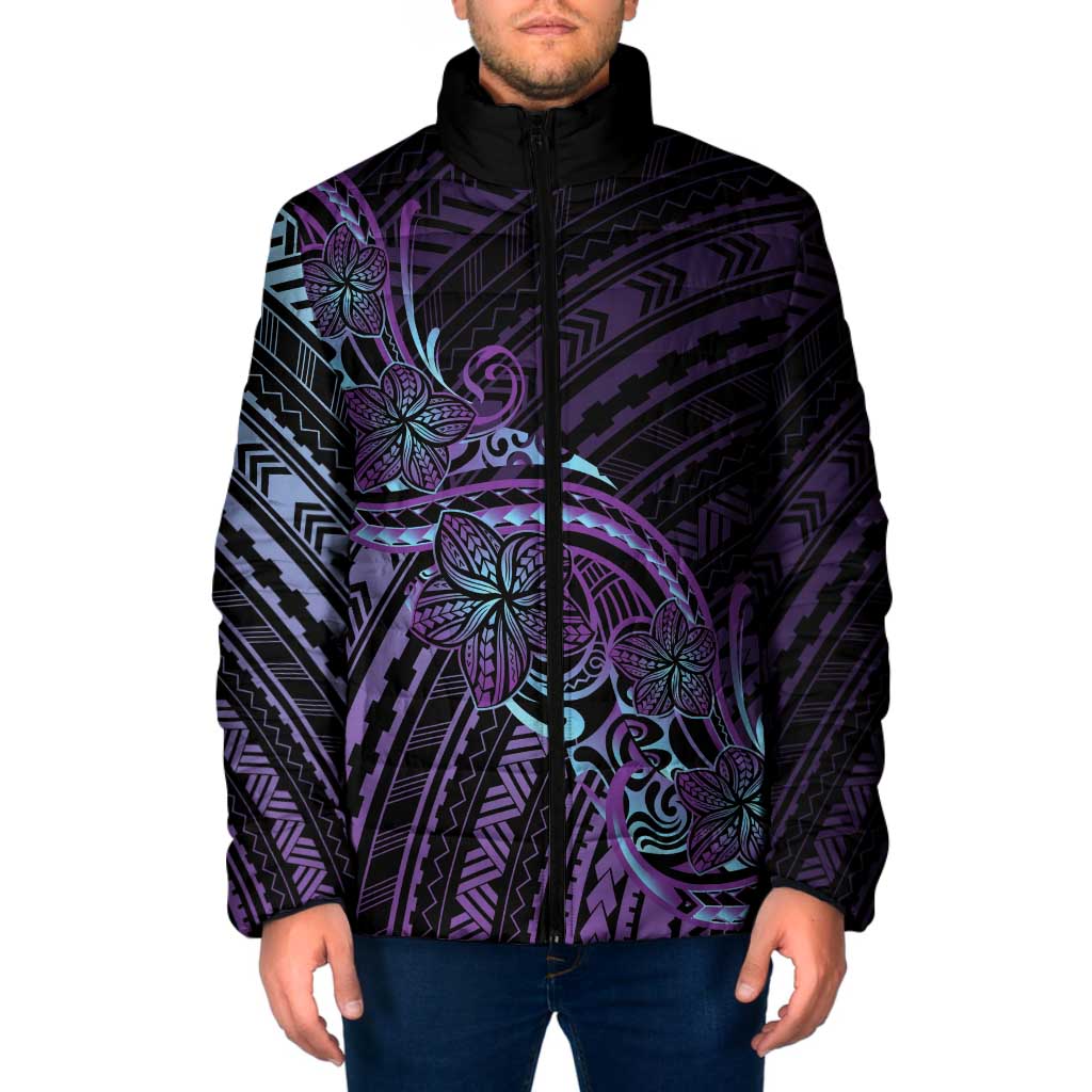 Teal Purple Polynesia Plumeria Tattoo Padded Jacket LT14 Men Purple - Polynesian Pride