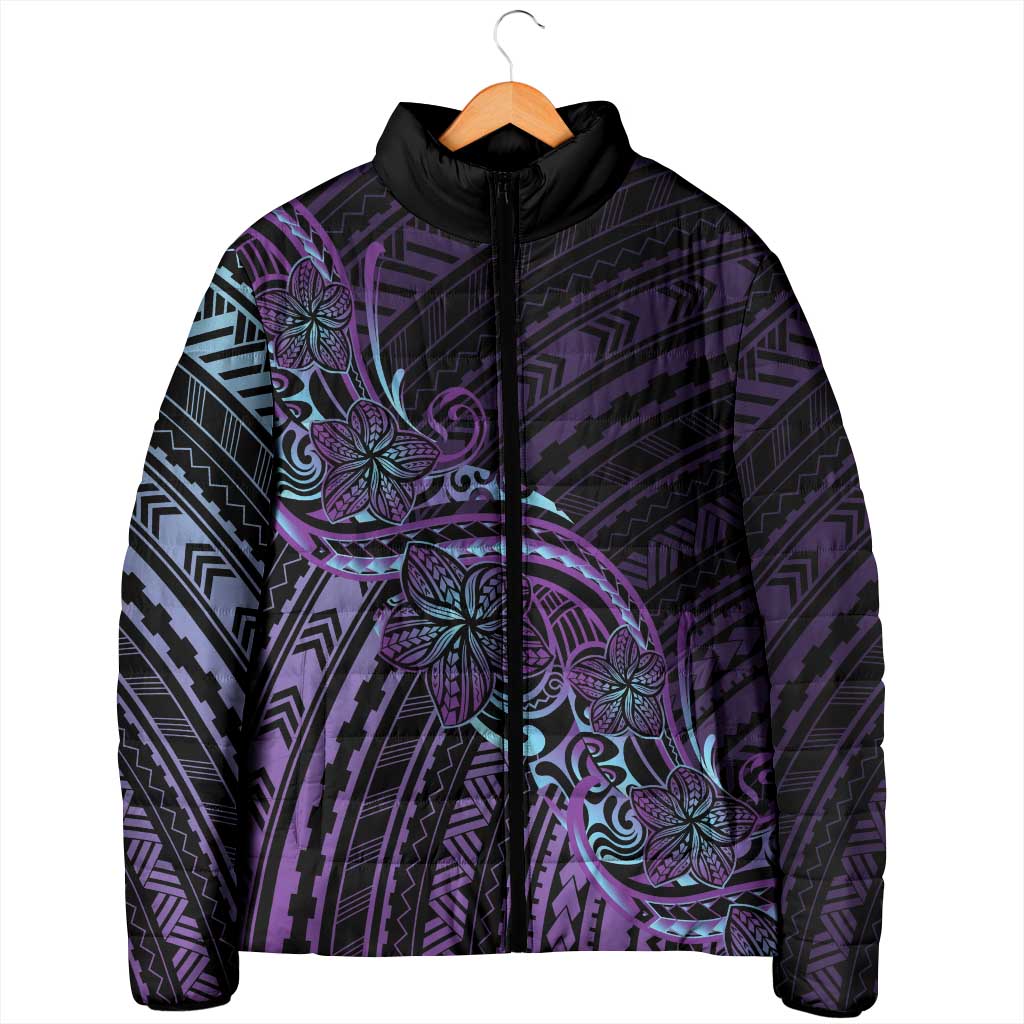 Teal Purple Polynesia Plumeria Tattoo Padded Jacket LT14 - Polynesian Pride
