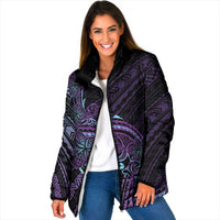 Teal Purple Polynesia Plumeria Tattoo Padded Jacket LT14 Women Purple - Polynesian Pride
