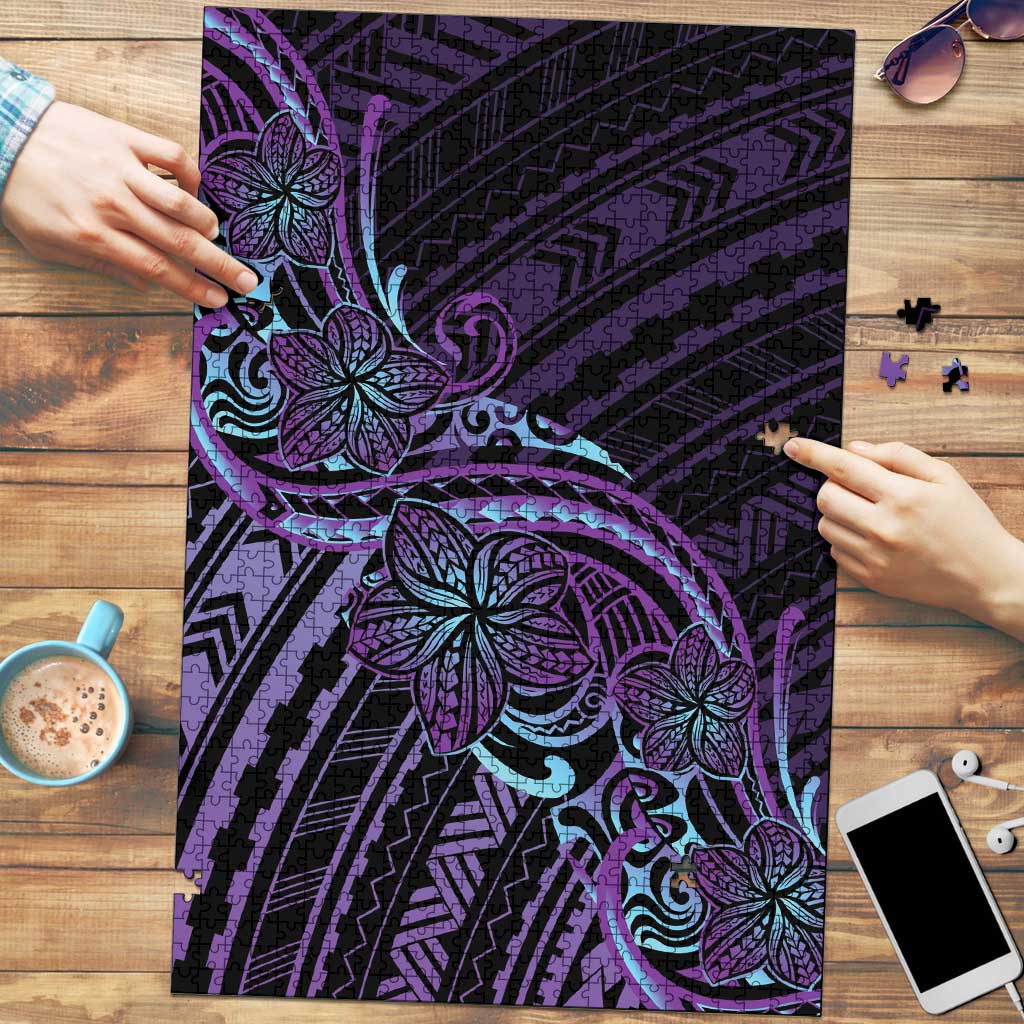 Teal Purple Polynesia Plumeria Tattoo Puzzle LT14 Purple - Polynesian Pride