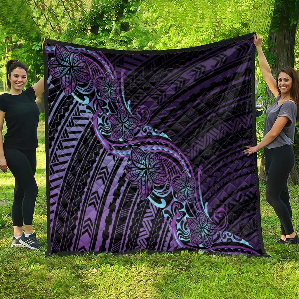 Teal Purple Polynesia Plumeria Tattoo Quilt LT14 - Polynesian Pride