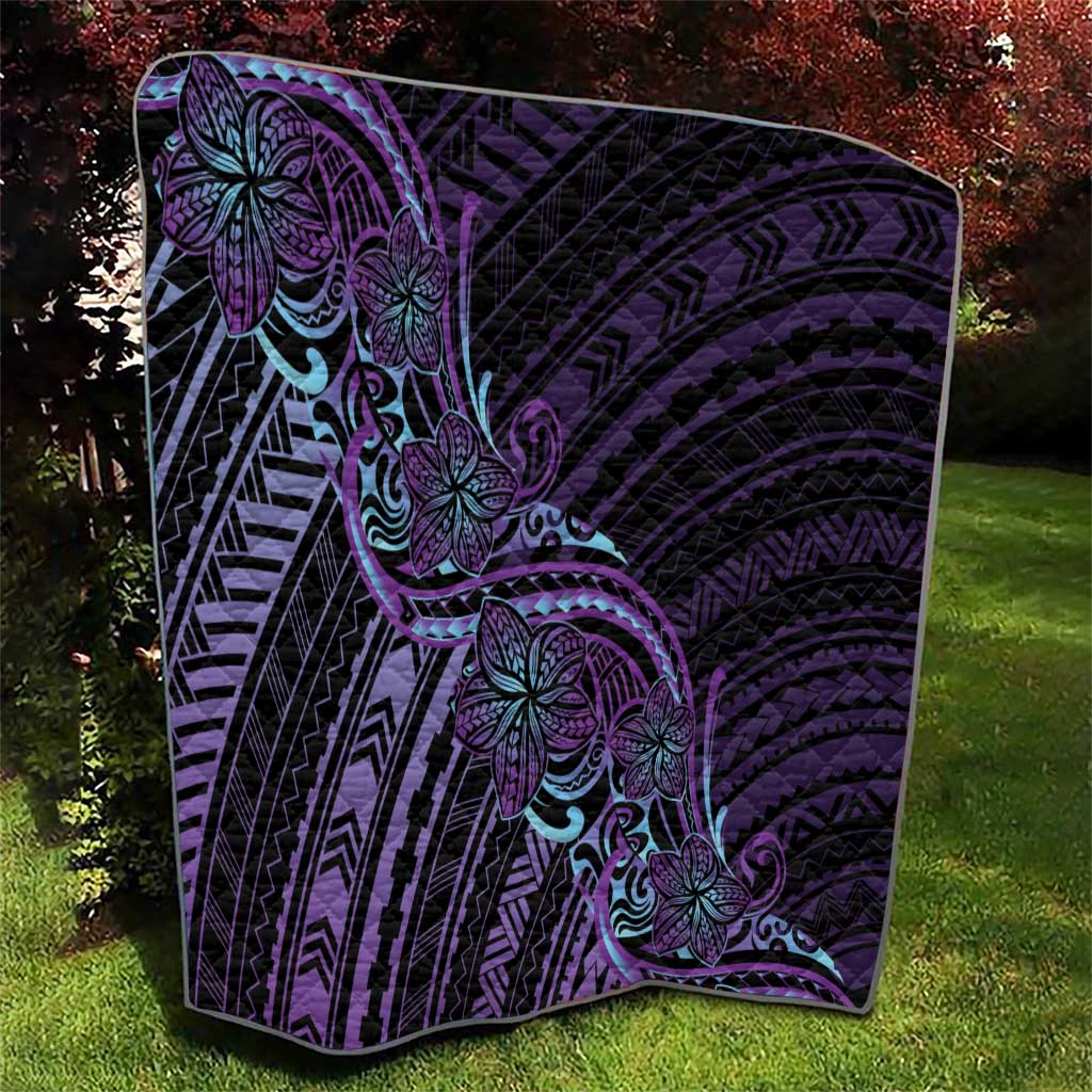 Teal Purple Polynesia Plumeria Tattoo Quilt LT14 - Polynesian Pride