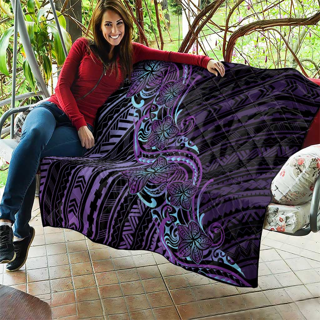Teal Purple Polynesia Plumeria Tattoo Quilt LT14 - Polynesian Pride