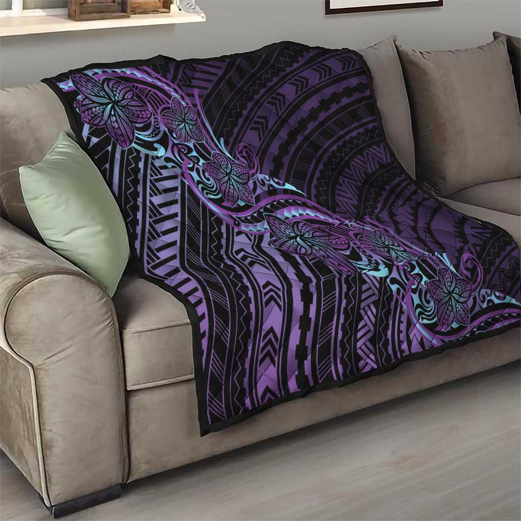 Teal Purple Polynesia Plumeria Tattoo Quilt LT14 - Polynesian Pride