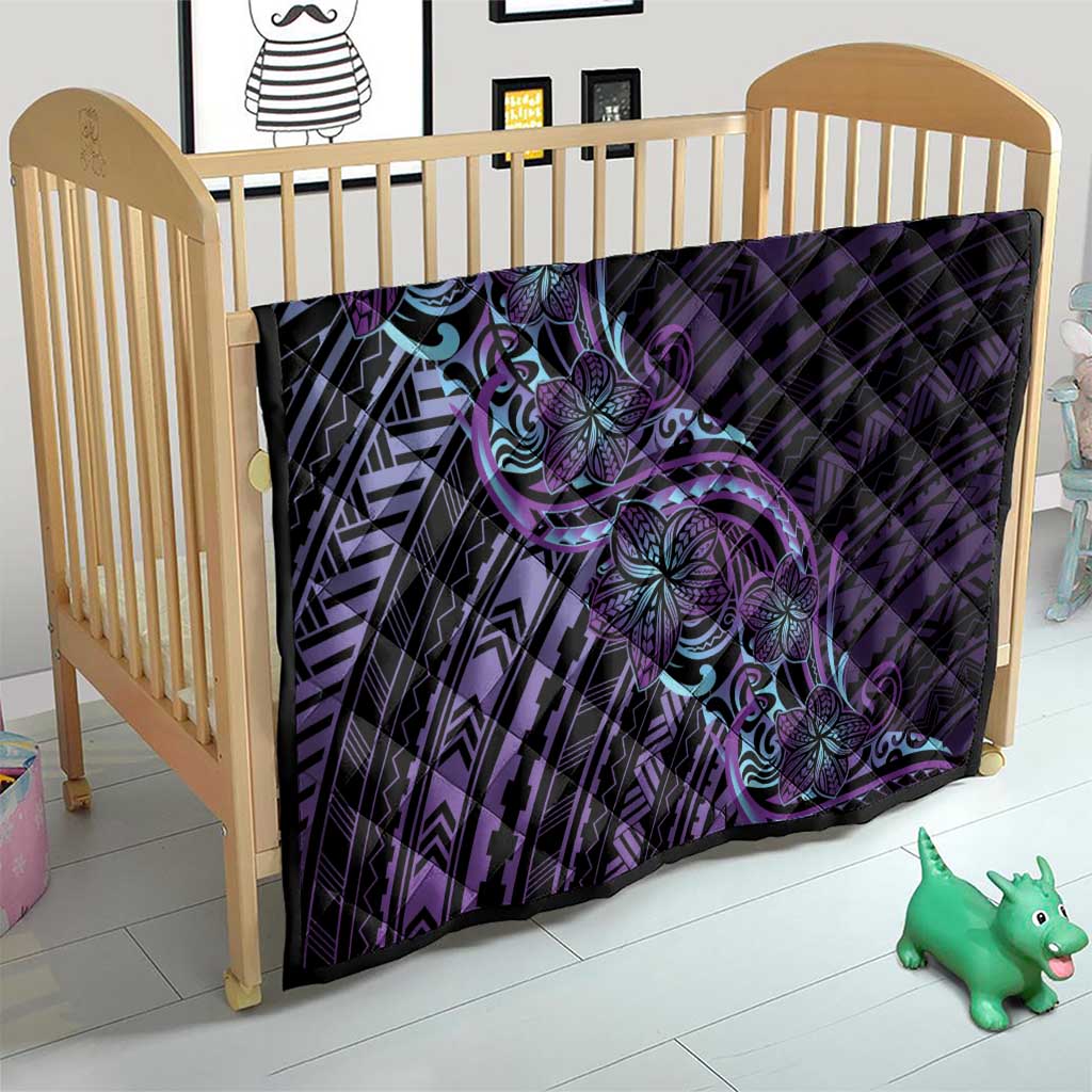 Teal Purple Polynesia Plumeria Tattoo Quilt LT14 - Polynesian Pride