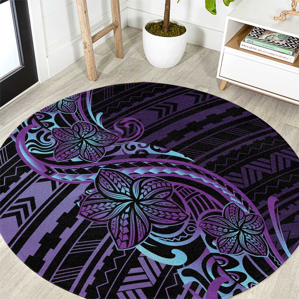 Teal Purple Polynesia Plumeria Tattoo Round Carpet LT14 Purple - Polynesian Pride