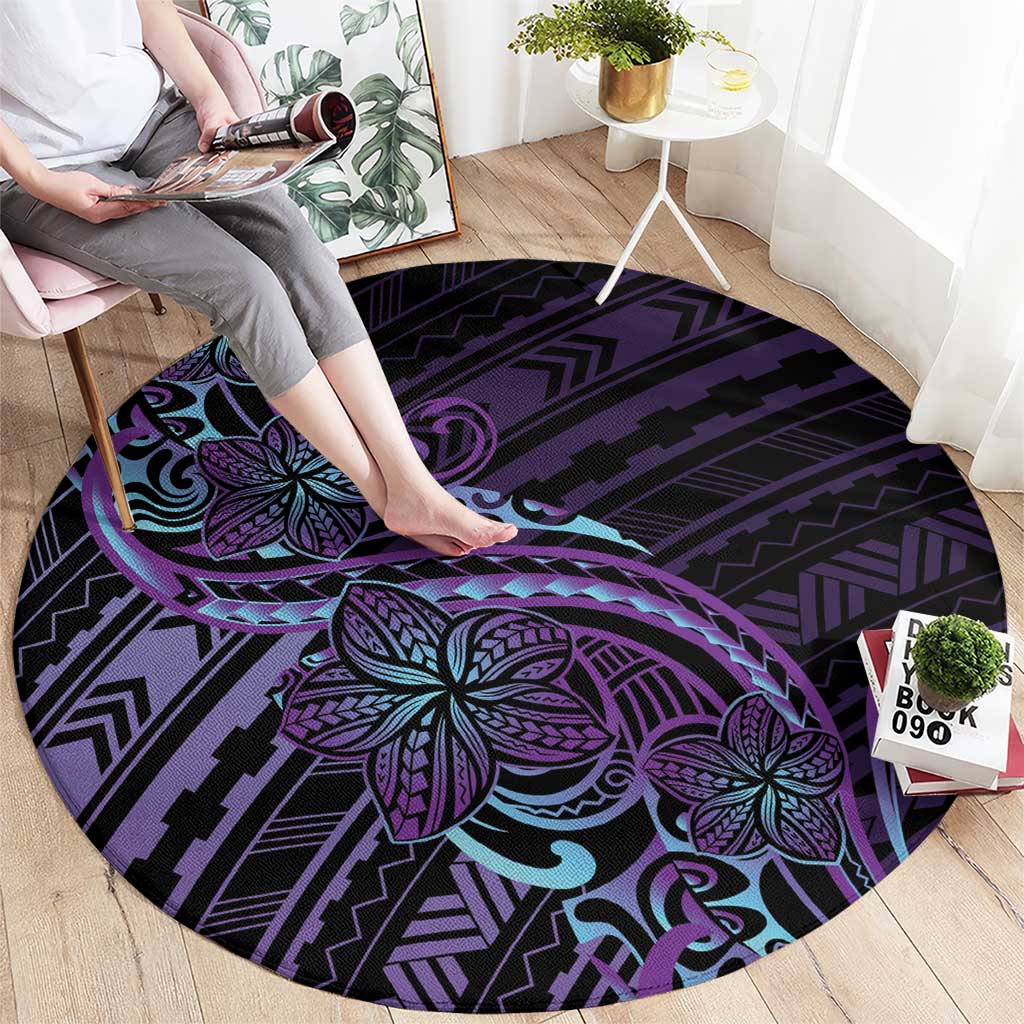 Teal Purple Polynesia Plumeria Tattoo Round Carpet LT14 - Polynesian Pride