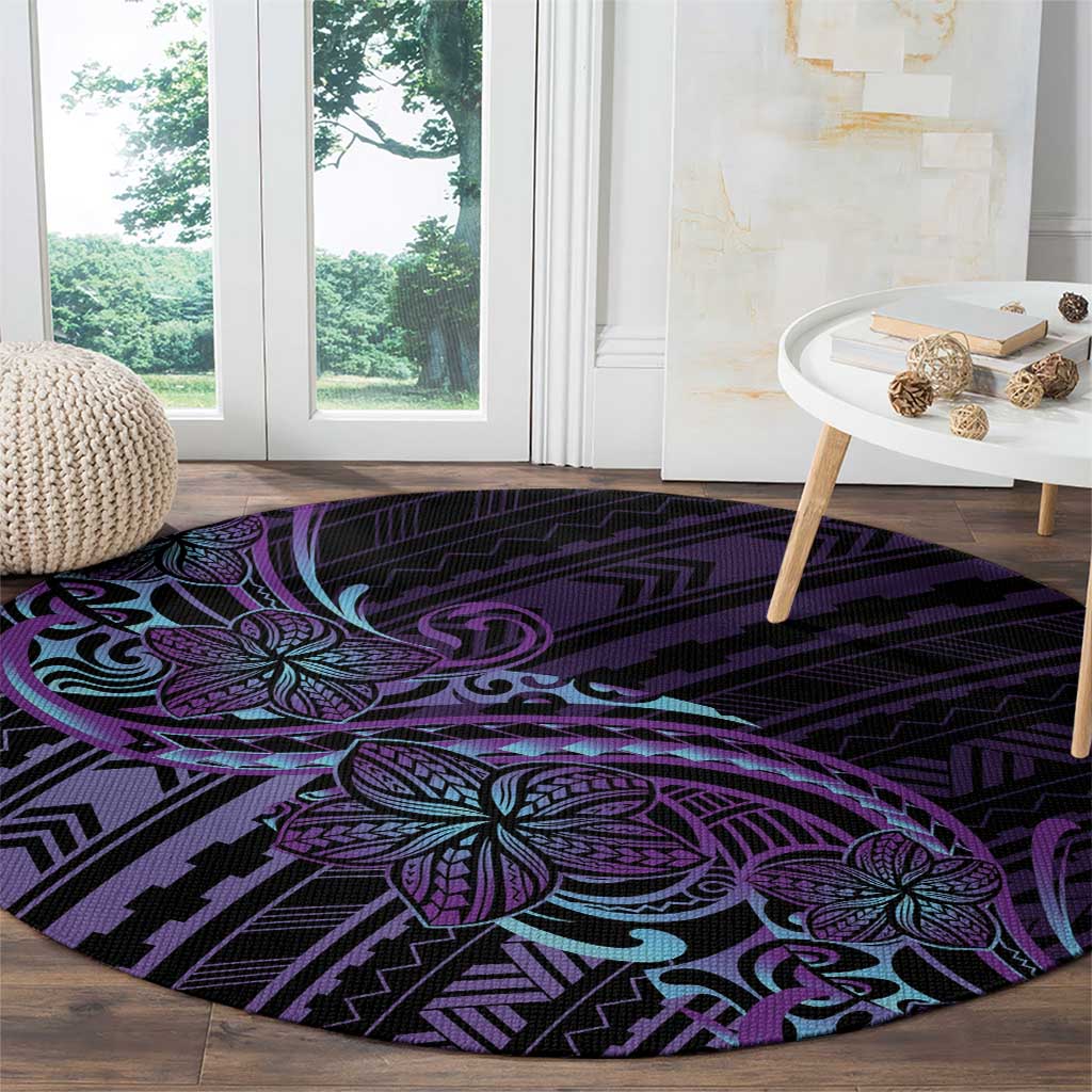 Teal Purple Polynesia Plumeria Tattoo Round Carpet LT14 - Polynesian Pride