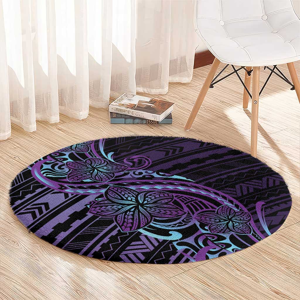 Teal Purple Polynesia Plumeria Tattoo Round Carpet LT14 - Polynesian Pride