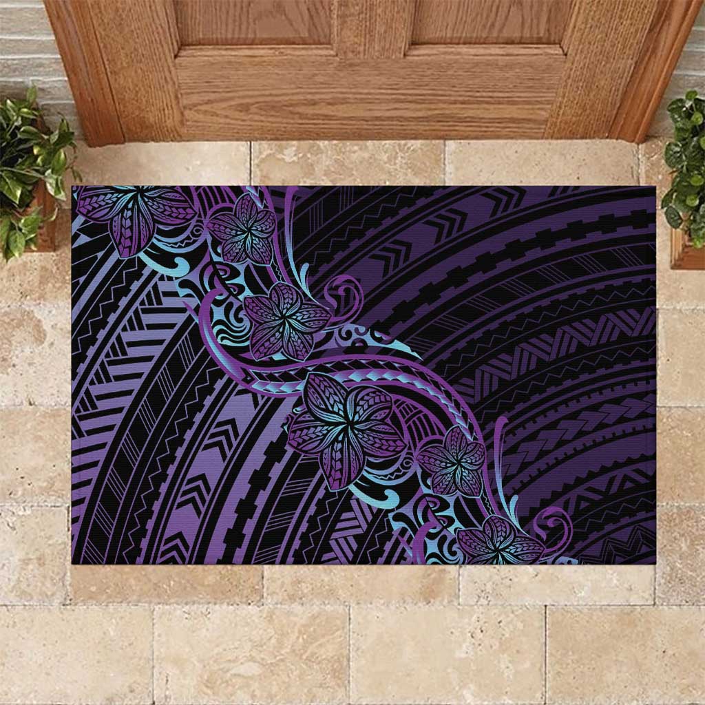 Teal Purple Polynesia Plumeria Tattoo Rubber Doormat