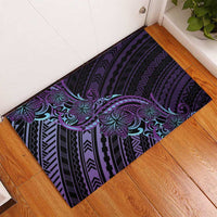 Teal Purple Polynesia Plumeria Tattoo Rubber Doormat
