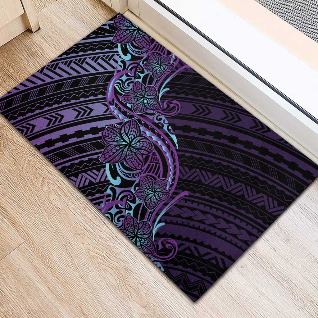 Teal Purple Polynesia Plumeria Tattoo Rubber Doormat