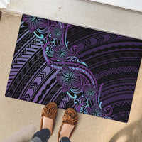Teal Purple Polynesia Plumeria Tattoo Rubber Doormat