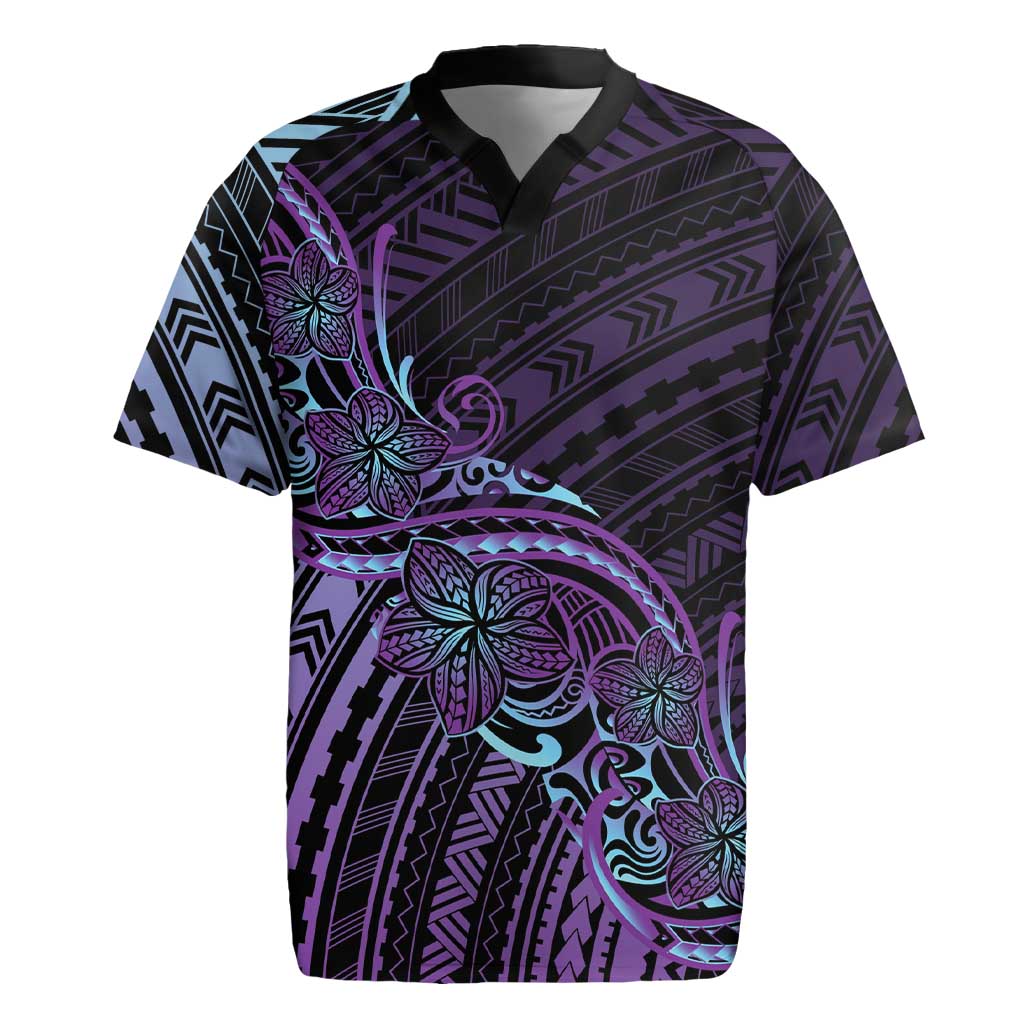 Teal Purple Polynesia Plumeria Tattoo Rugby Jersey LT14 Purple - Polynesian Pride
