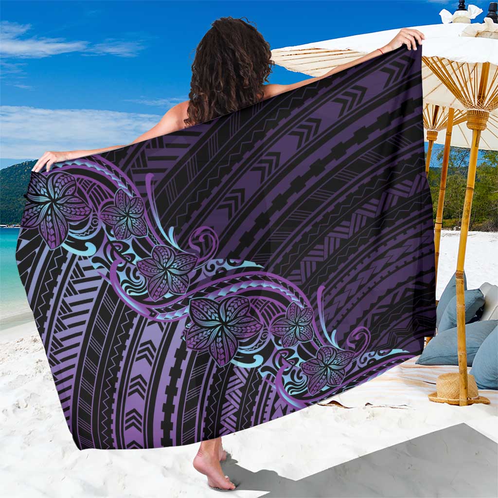 Teal Purple Polynesia Plumeria Tattoo Sarong