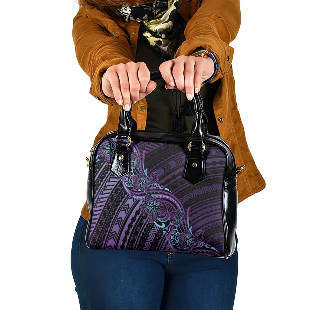 Teal Purple Polynesia Plumeria Tattoo Shoulder Handbag LT14 One Size Purple - Polynesian Pride