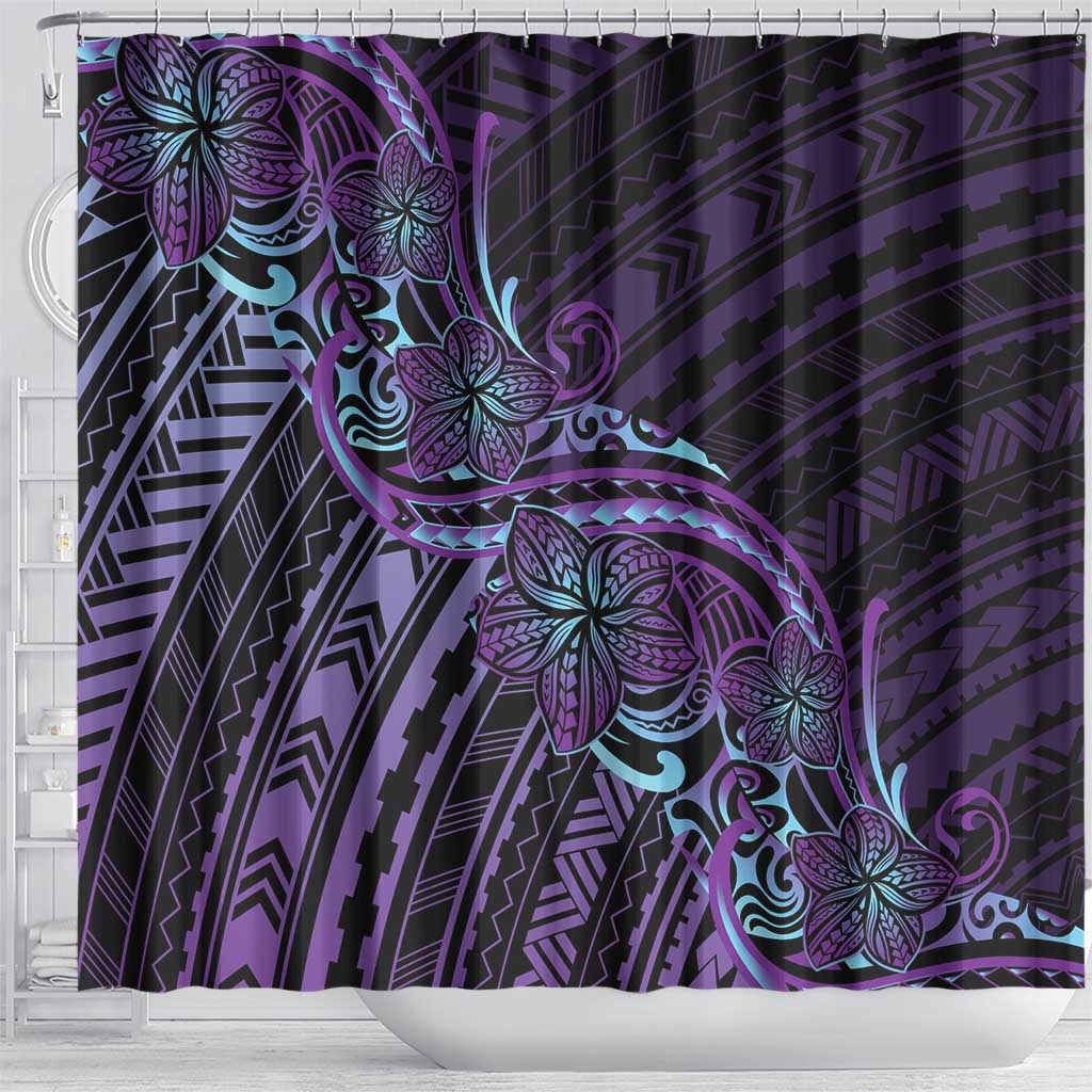 Teal Purple Polynesia Plumeria Tattoo Shower Curtain LT14 - Polynesian Pride