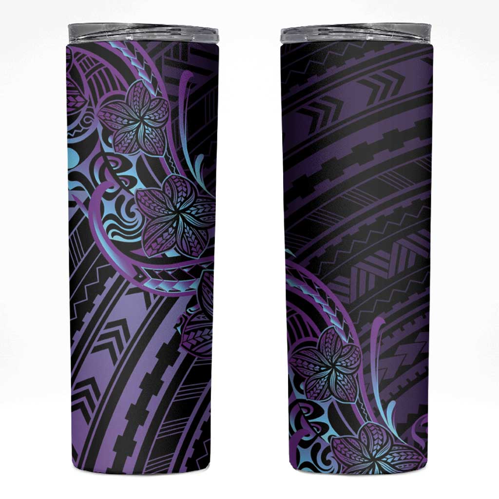 Teal Purple Polynesia Plumeria Tattoo Skinny Tumbler LT14 Purple - Polynesian Pride
