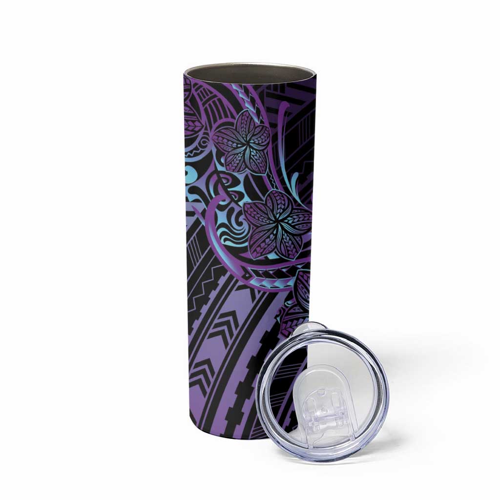 Teal Purple Polynesia Plumeria Tattoo Skinny Tumbler
