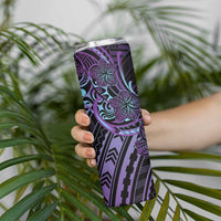 Teal Purple Polynesia Plumeria Tattoo Skinny Tumbler
