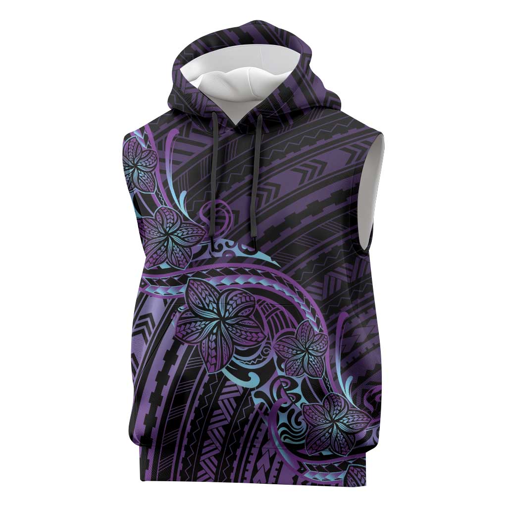 Teal Purple Polynesia Plumeria Tattoo Sleeveless Hoodie LT14 Purple - Polynesian Pride