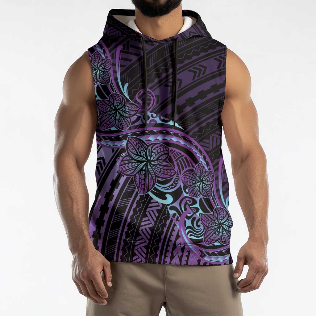 Teal Purple Polynesia Plumeria Tattoo Sleeveless Hoodie LT14 - Polynesian Pride