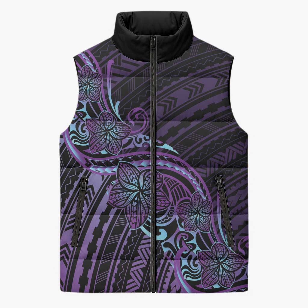 Teal Purple Polynesia Plumeria Tattoo Sleeveless Puffer Jacket LT14 Unisex Purple - Polynesian Pride
