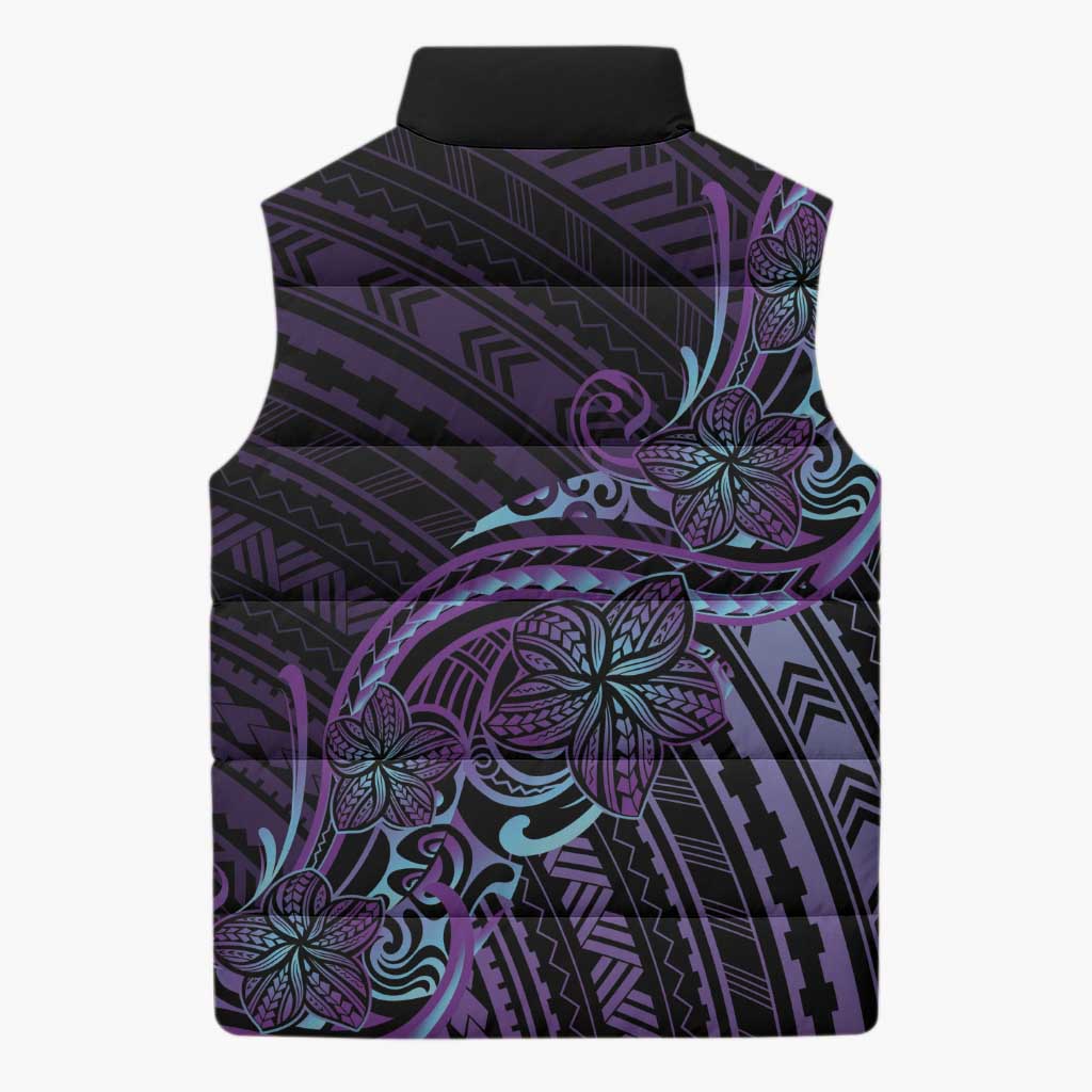 Teal Purple Polynesia Plumeria Tattoo Sleeveless Puffer Jacket LT14 - Polynesian Pride