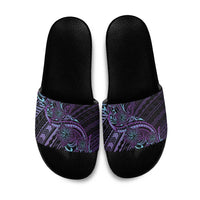 Teal Purple Polynesia Plumeria Tattoo Slide Sandals LT14 Purple - Polynesian Pride