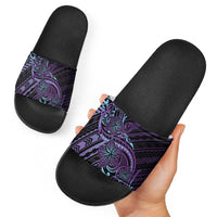 Teal Purple Polynesia Plumeria Tattoo Slide Sandals LT14 - Polynesian Pride