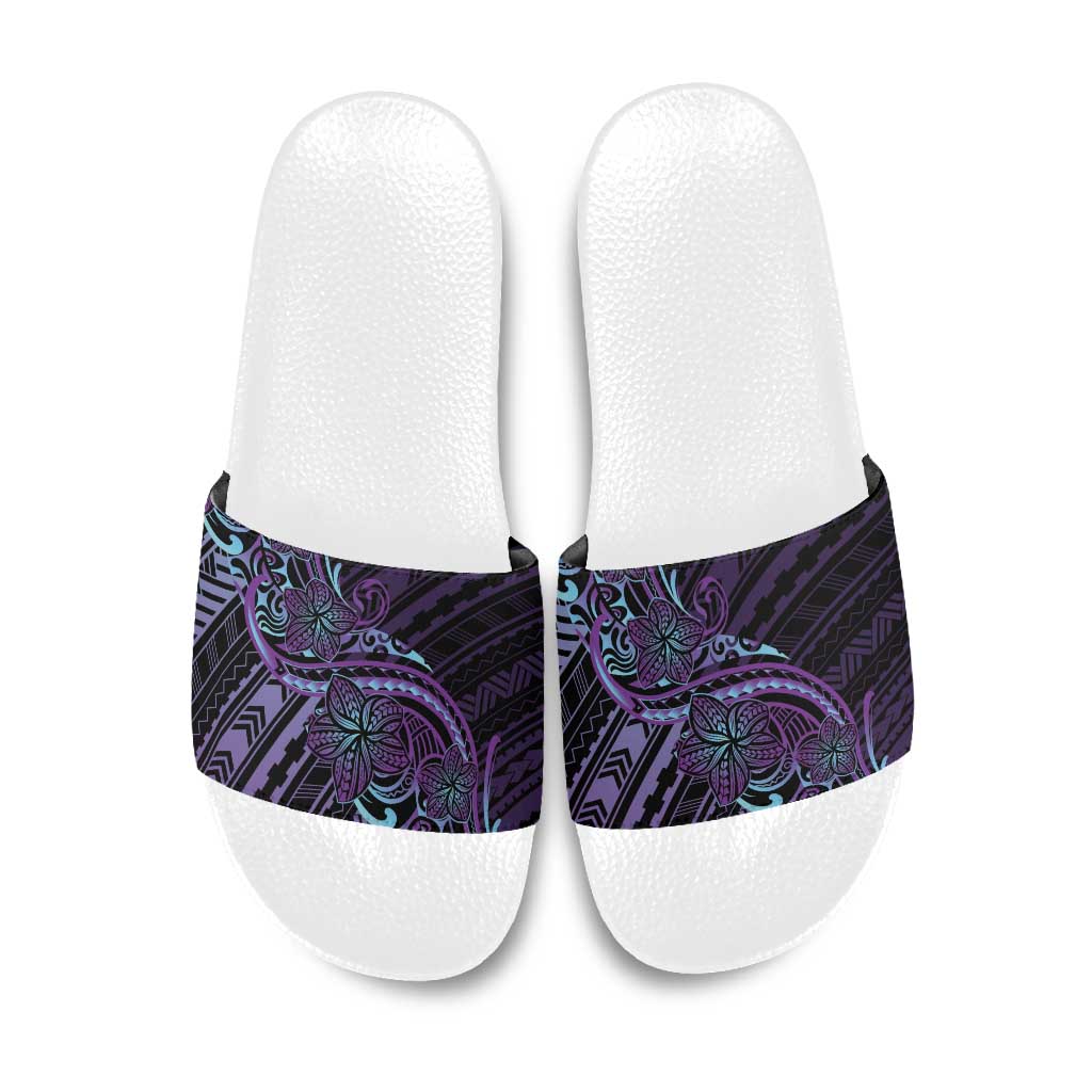 Teal Purple Polynesia Plumeria Tattoo Slide Sandals LT14 Purple - Polynesian Pride