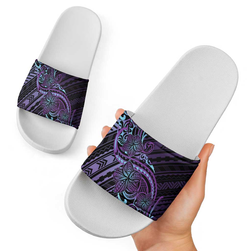 Teal Purple Polynesia Plumeria Tattoo Slide Sandals LT14 - Polynesian Pride