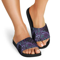 Teal Purple Polynesia Plumeria Tattoo Slide Sandals LT14 - Polynesian Pride