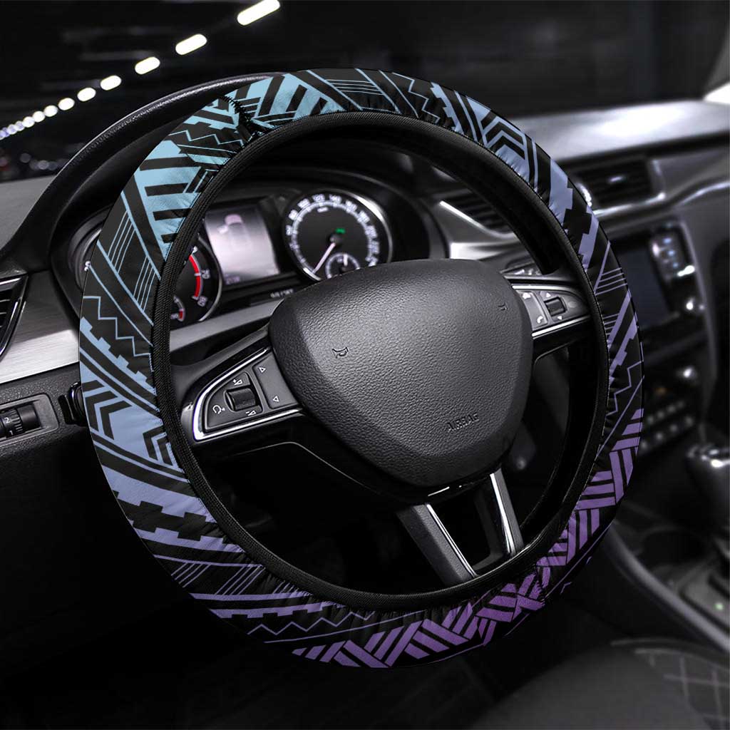 Teal Purple Polynesia Plumeria Tattoo Steering Wheel Cover LT14 Universal Fit Purple - Polynesian Pride