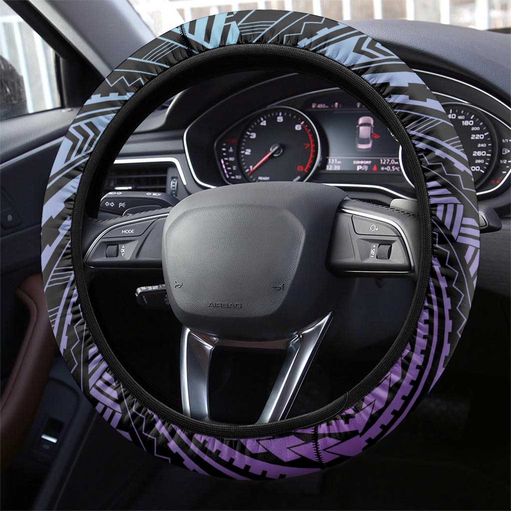 Teal Purple Polynesia Plumeria Tattoo Steering Wheel Cover LT14 - Polynesian Pride