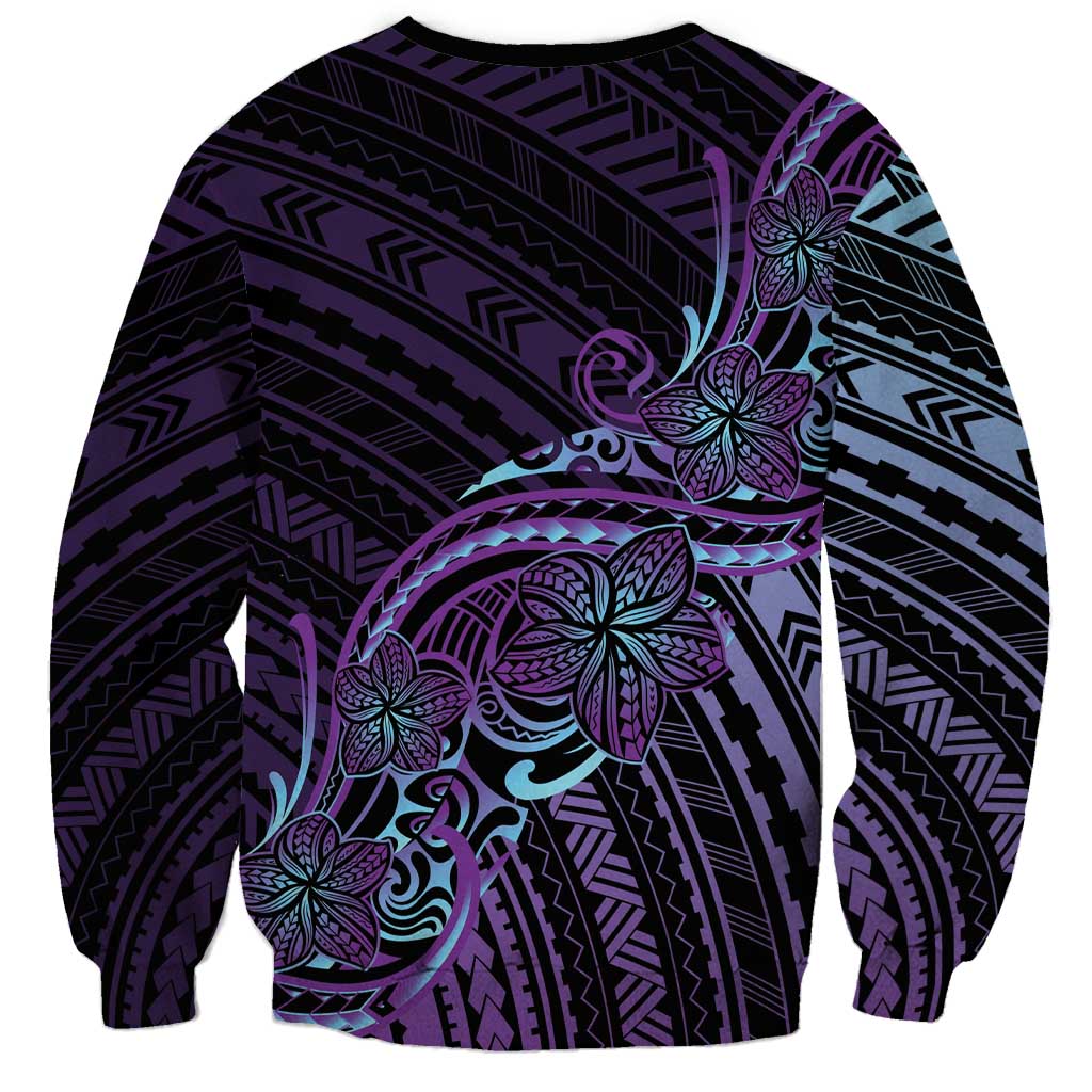 Teal Purple Polynesia Plumeria Tattoo Sweatshirt