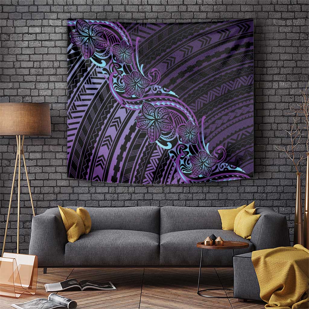 Teal Purple Polynesia Plumeria Tattoo Tapestry LT14 Purple - Polynesian Pride