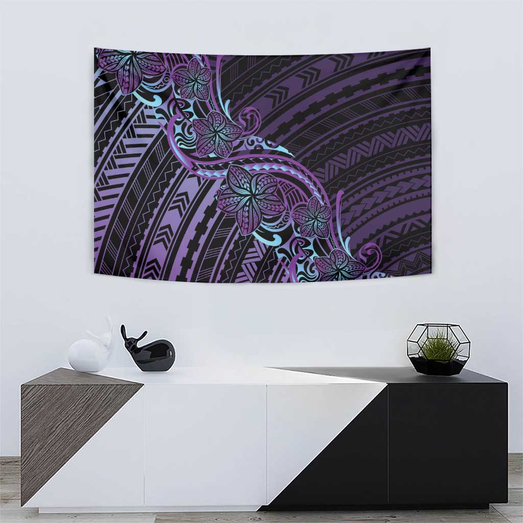 Teal Purple Polynesia Plumeria Tattoo Tapestry LT14 - Polynesian Pride