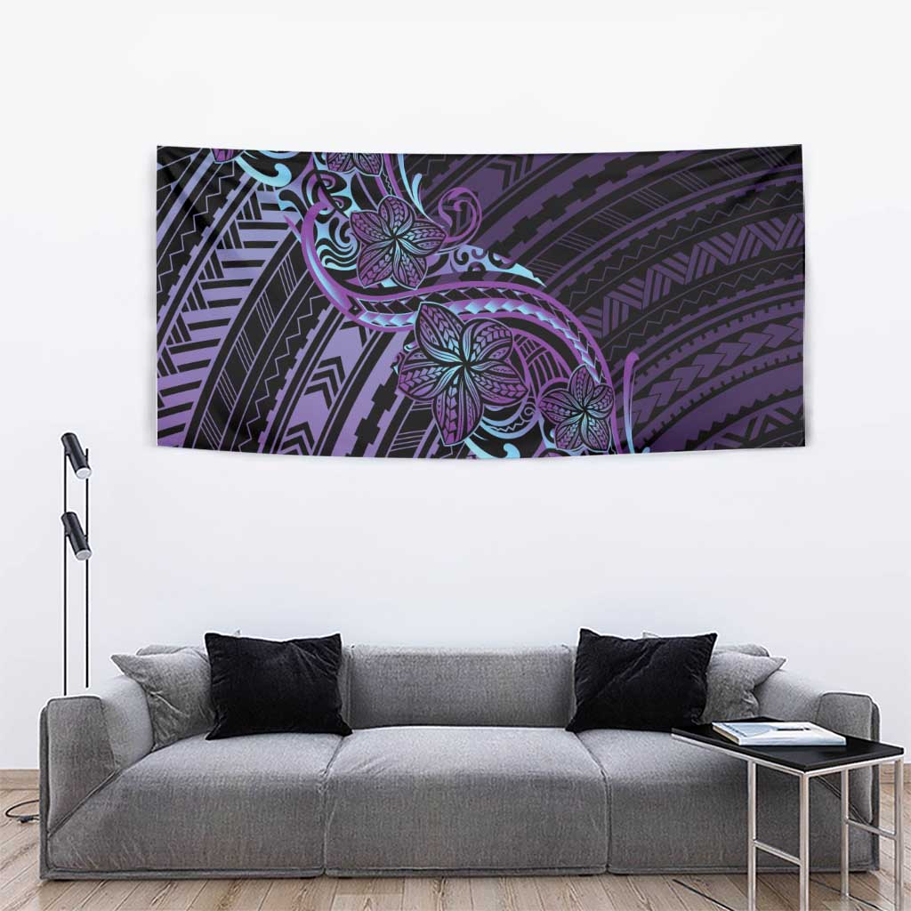 Teal Purple Polynesia Plumeria Tattoo Tapestry LT14 - Polynesian Pride