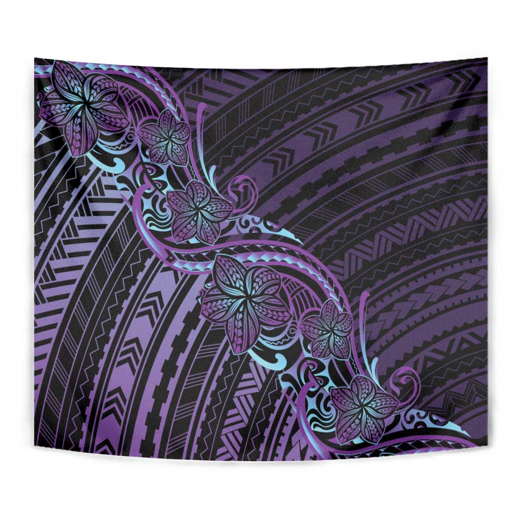 Teal Purple Polynesia Plumeria Tattoo Tapestry LT14 - Polynesian Pride