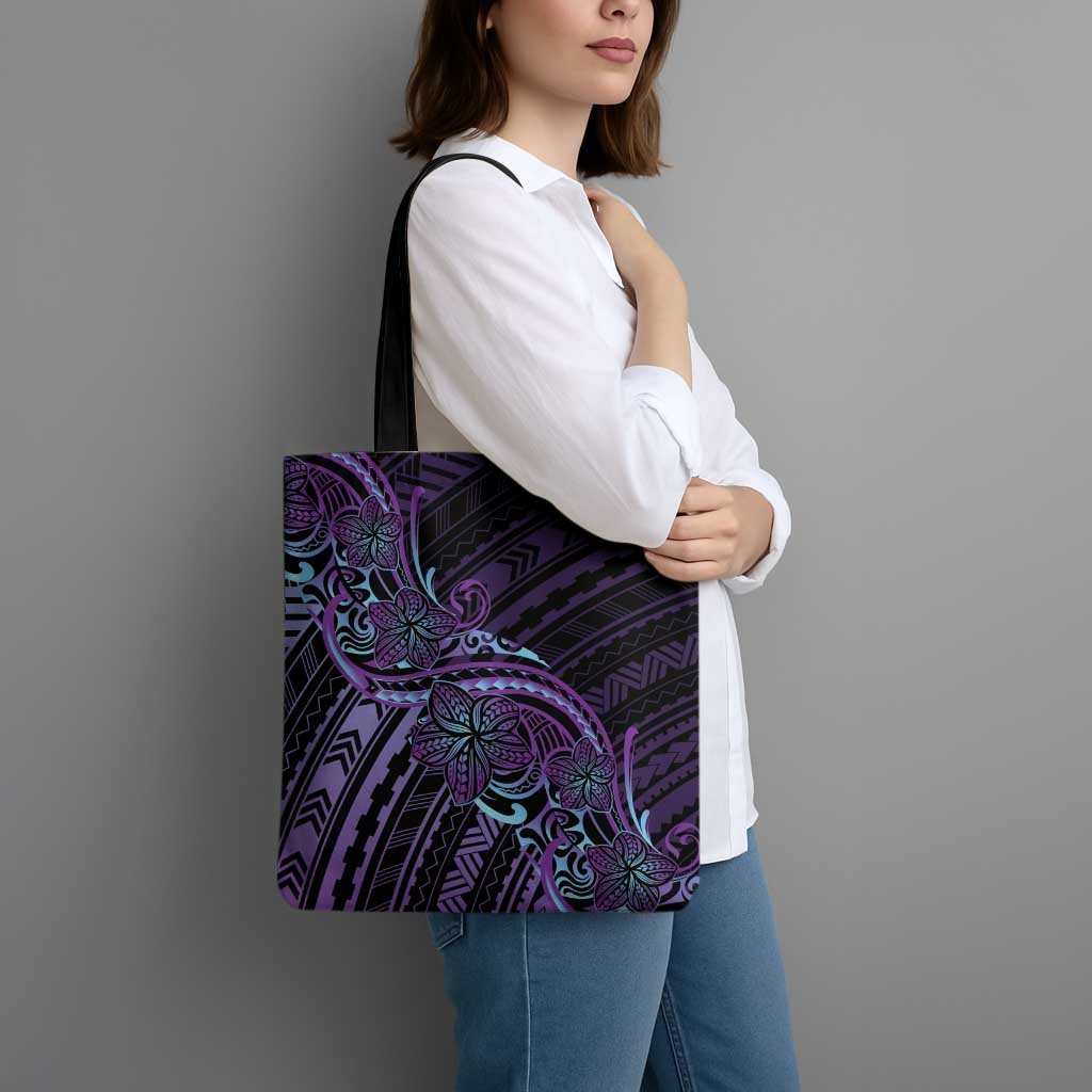 Teal Purple Polynesia Plumeria Tattoo Tote Bag LT14 - Polynesian Pride